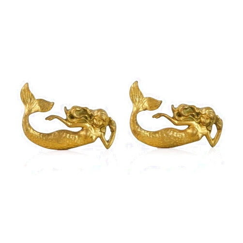 SOFFEE DESIGN Set of 2 Vintage Gold Mermaid Cabinet Knobs for Drawer, Ocean Beach Theme Aged Treatment Antique Door Knobs with Mounting Screws for Cupboard, Kitchen Furniture