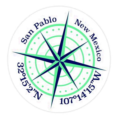 R and R Imports San Pablo New Mexico 2-Inch Vinyl Decal Sticker Latitude Longitude Compass Design