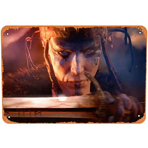 Muecddoa Hellblade Senua Game Retro Metal Tin Sign Vintage Room Decor Poster for Home Coffee Bar Wall Art Decor 8x12 Inch