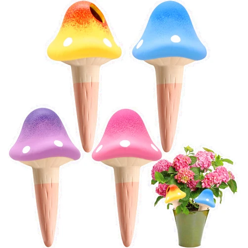 Generic 4 Pack Terracotta Watering Spikes, Vacation Self-Watering Planters Devices, Continuous Moisture with Slow Release Watering System Mushroom Shape