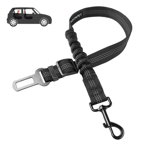 Nzonpet Dog Seat Belt, Retractable Dog Car Seatbelts, Safety Dog Seat Car Harness for Car Travel, Reflective Heavy Duty Pet Seat Belts w/Stainless Hook and Elastic Bungee Buffer-Black