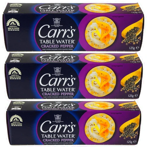 The Truly Scrumptious Baking Company Carrs Table Water Crackers Cracked Pepper, (4.40-Ounce 125gm) (Pack of 3)