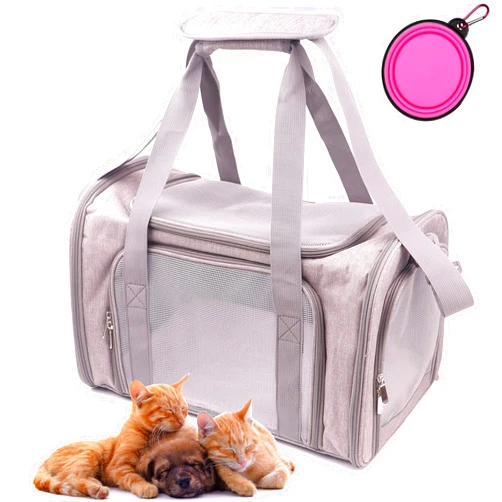 Petbuy Pet Carrier Bag for Dog Cat,Portable Pet Bag Folding Fabric Pet Travel Carrier Pet Cage for Small Dog,Collapsible Puppy Messenger Pet Bags Airline Approved，Breathable & Durable,Grey Color
