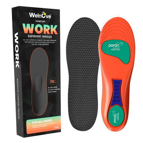Welnove Work Insoles for Women Men Shoe - Welnove All-Day Comfort Memory Foam Shoe Insoles for Plantar Fasciitis, Heel Spur Pain - Shock Absorption Shoe Support Inserts for Work Boot, M [US M: 6-10/W: 7-11]