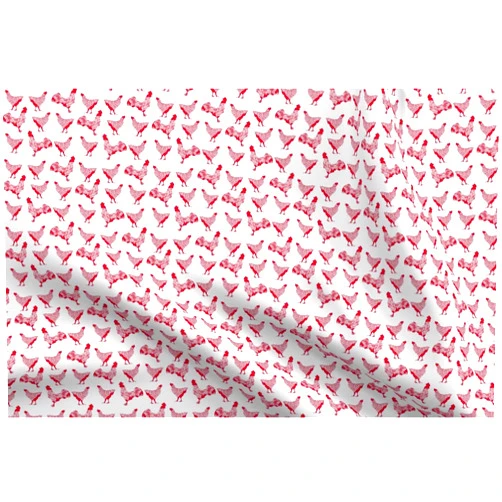 Spoonflower Fabric - Red Chicken White Farm Animal Neutral Hen Rooster Chickens Monochrome Printed on Petal Signature Cotton Fabric Fat Quarter - Sewing Quilting Apparel Crafts Decor