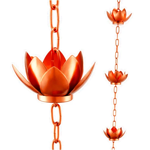 Oak Leaf Rain Chain Set, 8.5ft Copper Plated Rain Chain for Gutters with Adapter, Lotus Rain Chain Cups to Replace Gutter Downspout, Divert Water and Home Display, 12 Cups, Adjustable, Rose Gold