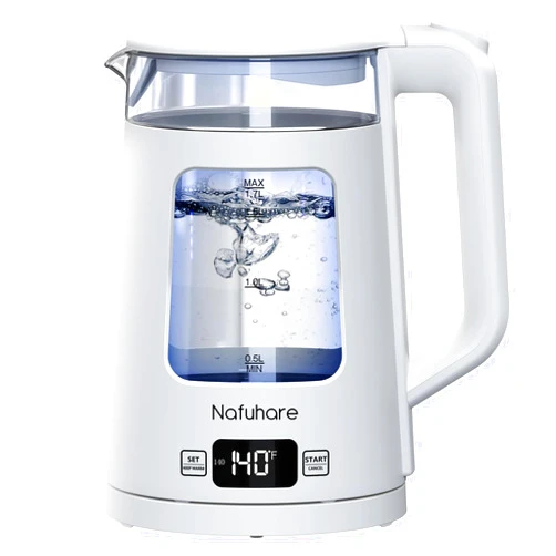 Nafuhare Electric Kettle with Temperature Control, 5 Presets Colors LED Lights, 1500W Fast Boiling, Glass Tea Kettle & Hot Water Boiler, Keep Warm, 100% BPA Free, Stainless Steel Bottom, 1.7L (White, 1.7L)