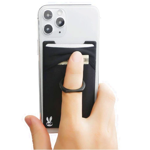 TUZAMA 5-in-1 Cell Phone Wallet-Stick On Spandex Ring Card Holder Sleeve Back-Double-Pocket+Magnetic+Finger Grip Strap Loop+Kickstand+RFID Block,Most of Smartphones