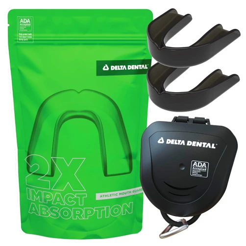 Delta Dental Athletic Sports Mouth Guard - ADA Accepted - 2X The Impact Absorption of Traditional mouthguards for Contact Sports - Works with Braces (Youth, Black) 2 Pack