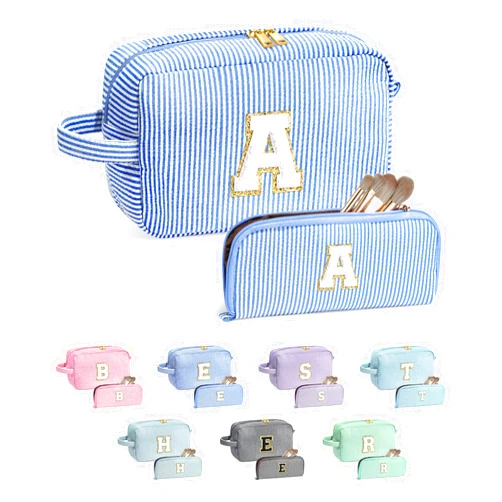 YOOLIFE Gifts for Women - Personalized Birthday Gifts Idea for Women Her Mom Best Friend Bridesmaid Girlfriend Teacher, Monogram Initial Blue Cute Makeup Bag Cosmetic Toiletry Pouch Bag Make Up Case A