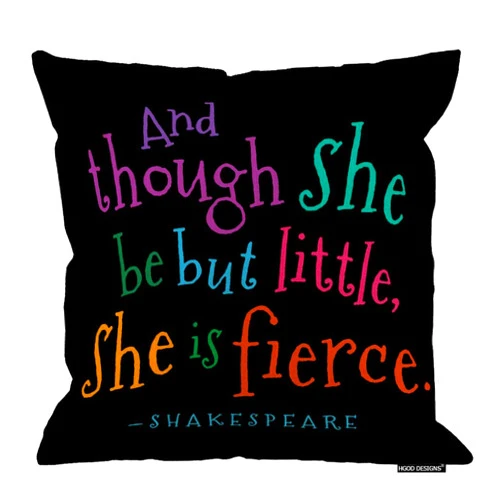 HGOD DESIGNS Funny Though She Be But Little Quote Book Group Throw Pillow Square Cotton Linen Pillowcase Cover Cushion (18X18Inch)