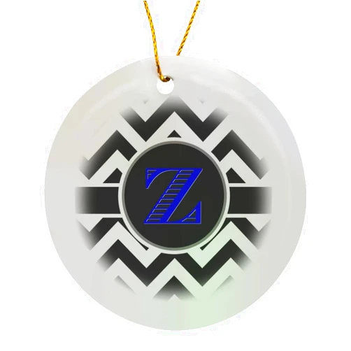 3dRose Circle Porcelain Ornament - Black and White Chevron Monogram Blue Initial Z Designs