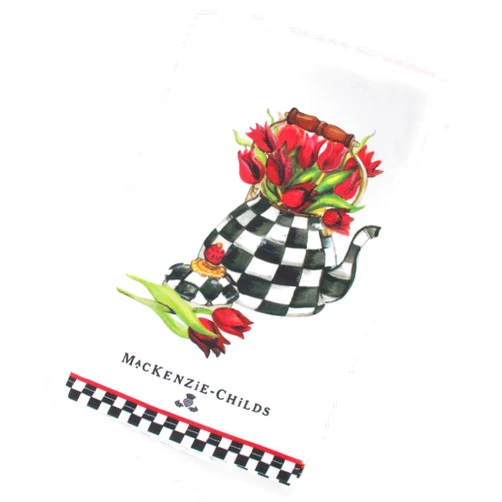 MACKENZIE-CHILDS Cotton Dish Towel, Cute Decorative Kitchen Dish Towel for Cleaning and Home Decor, Set of 1, Tulip Tea Kettle