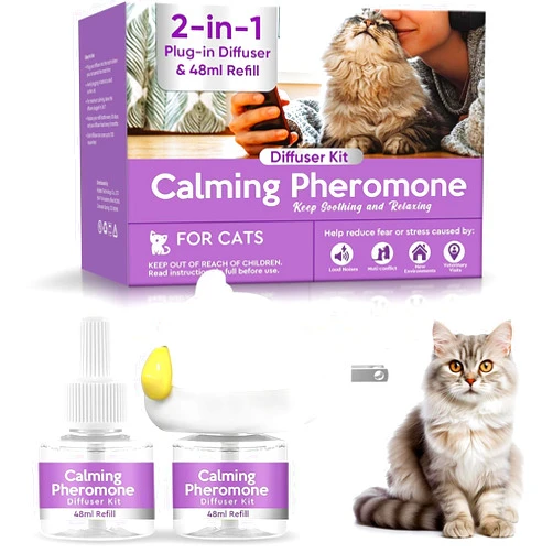 NHZ Cat Calming Diffuser, Release Sustained Pheromone, Reduce Cat Stress in New Environment, 60 Days Long Lasting - 1 Diffuser Head & 2 Pcs Vial