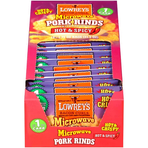 Oberto Lowreys Hot and Spicy Bacon Curls - 18 count box, 2 per case