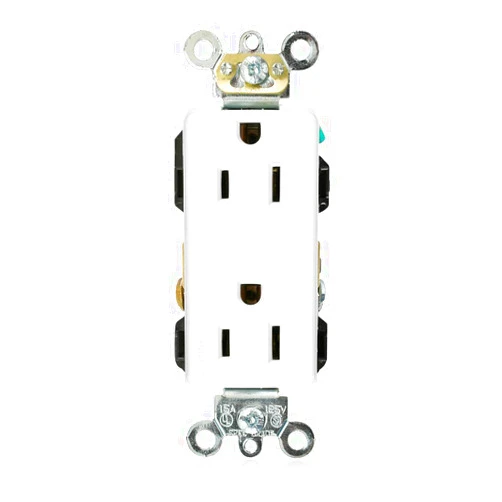 Leviton 16262-W 15 Amp, 125 Volt, Decora Plus Duplex Receptacle, Straight Blade, Industrial Grade, Self Grounding, White