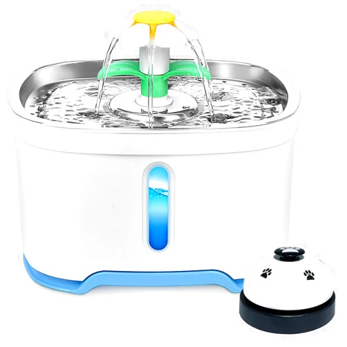 YAYOU Stainless Steel Pet Water Fountain with Adapter, Upgraded Version 84oz/2.5L Automatic Cat Water Fountain Dog Water Dispenser with Ultra-Quiet Pump for Cats, Dogs, Birds, Multiple Pets (Blue)