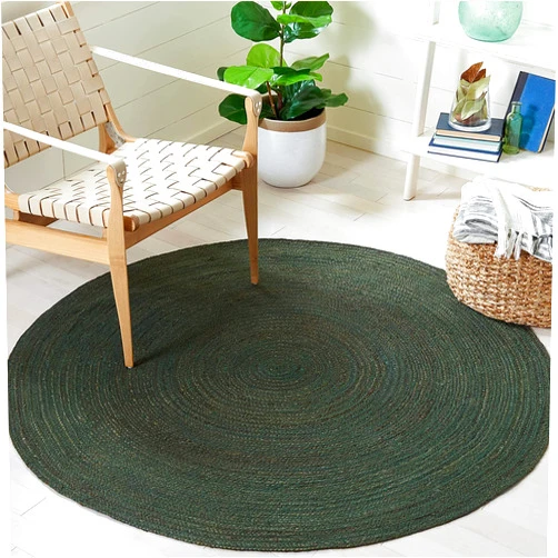 Vipanth Exports Round Jute Rug Farm House Hand Made and Hand Braided Area Rug for Kitchen, Bedroom, Living Room in Customize Sizes (Green, 30 Inches x 30 Inches)
