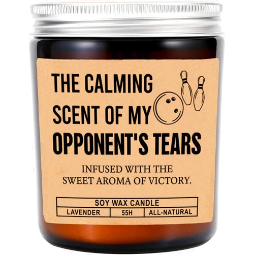 FundingCharlee The Calming Scent of My Opponent's Tears Candle - Funny End of Season Bowling Team Candle - Bowling Candle - Gift for Bowling League Winner - Lavender Scented Candles - Soy Wax Candle