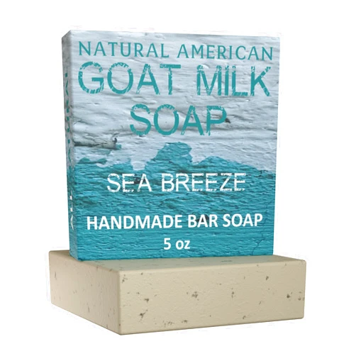 NATURAL AMERICAN GOAT MILK Bar Soap – SEA BREEZE Scent - All Natural, Goat’s Milk, Essential Oils, Organic Shea Butter, No Harmful Chemicals, For Sensitive Skin - Made in USA, 5 oz Bar of Soap