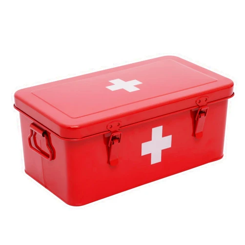 Xbopetda First Aid Medicine Box, First Aid Kit Supplies Bin, Metal Medicine Storage Tin, First Aid Empty Box with Safety Lock for Home Emergency Tool Set-Red