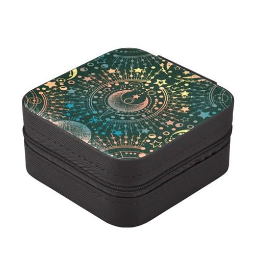 Doterii Small Jewelry Box Magical Boho Moon StarPortable Travel Jewelry Case Black Mini Box