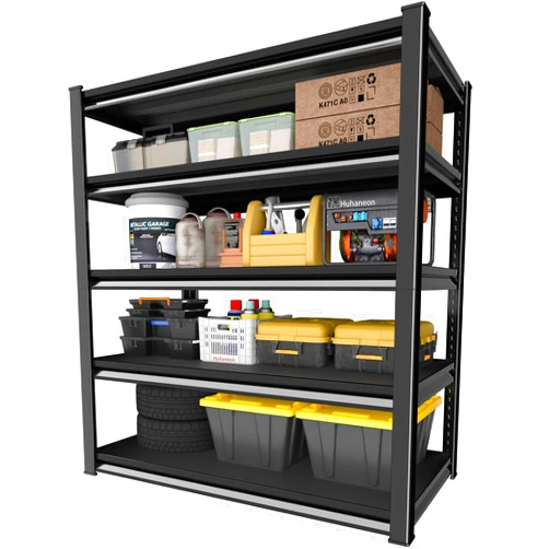 Huhaneon Metal Garage Shelving for Storage - 48'' Wide 3,000 Lbs Heavy Duty 5 Tier Utility Shelves Adjustable - Freestanding Rack Units for Kitchen Pantry Basement - Black 48