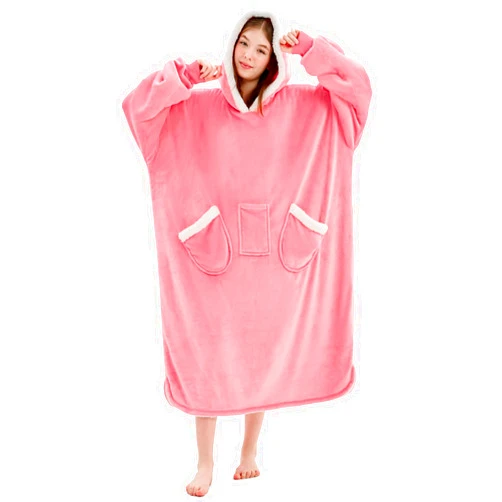 L'AGRATY Oversized Wearable Blanket Hoodie for Adults - Premium Sherpa Fleece Hoodie Blankets for Women Men - Super Cozy Warm Long Wearable Blanket Hoodie Sweatshir with Giant Pocket(Pink)