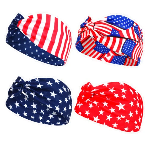 Twinfree 4th of July Headbands Red White and Blue American Flag Headband USA Patriotic Elastic Knotted Hairbands Independence Day Hair Accessory for Women and Girls 4Pcs