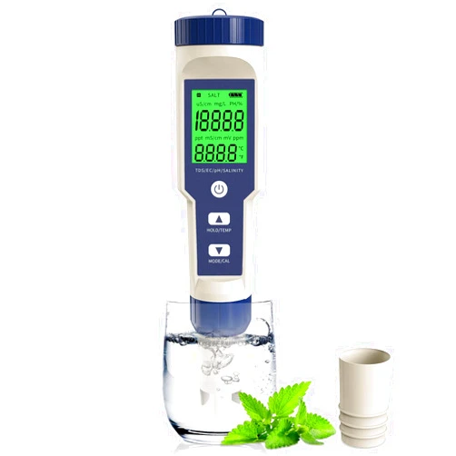 RCYAGO PH Meter, 5 in 1 PH/TDS/EC/Salinity/Temp Meter with ATC, 0.01 Resolution High Accuracy Water Testing for Drinking Water, Hydroponics, Seawater, Aquariums, Fish Tank and Swimming Pools