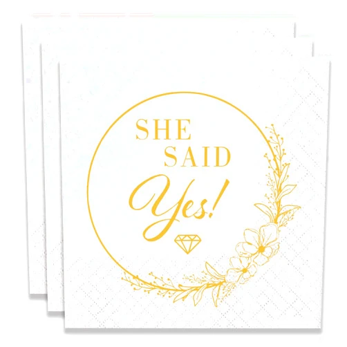 ZSTOWY 100 Pack of She Said Yes Disposable Paper Napkins for Wedding Party Engagement Bridal Shower Party Table Decorations