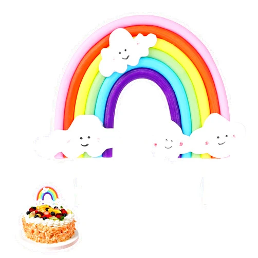 DIVINA VITAE Pastel Rainbow Cake Topper Colorful Rainbow Cake Decorations Soft Pottery Rainbow Cloud Cupcake Toppers Personalized Rainbow High Cake Topper for Girls Boys Birthday Party Cake Decorations Supplies