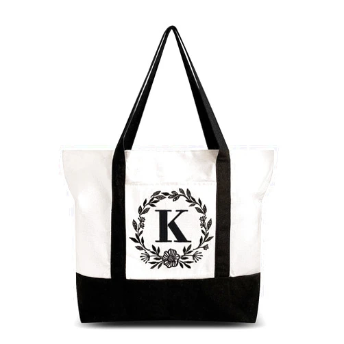 BeeGreen Personalized Initial Canvas Tote Bag Monogrammed Beach Bag