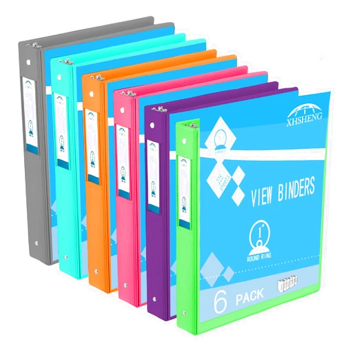 XHSHENG 3 Ring Binders,1” Round Ring, Holds 8.5 * 11inch Papers, with 2 Pockets,6 Colors Binder Assorted Pack