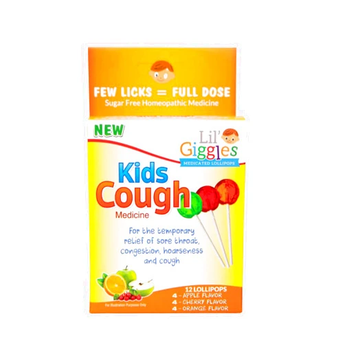 Lil' Giggles Kids Medicated Lollipops - Sweet Gentle Relief for Kids & Non-drowsy - Kids Cough, Sore Throat, Congestion & Hoarseness - Homeopathic Remedy Children's Love - Apple, Cherry & Orange 12 CT