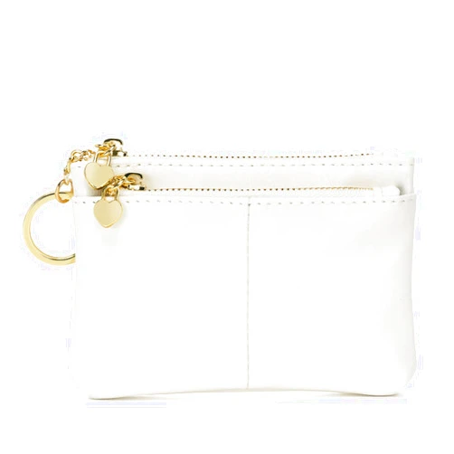 ZOOEASS Women PU Leather Zip Mini Coin Purse With Key Ring Triple Zipper Card Holder Wallet (White)