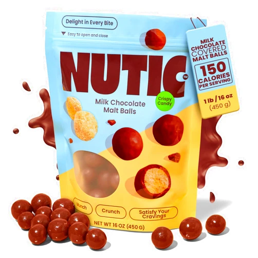 Nutic Gourmet Milk Chocolate Covered Malted Milk Balls - 1 Lb Bulk Candy for Christmas, Holidays & Family Movie Nights - Ideal Food Gift for Couples & Baskets - Sweet, Delicious Holiday Sweets