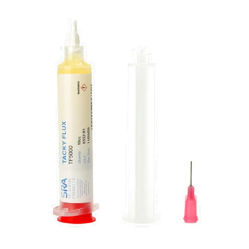 SRA Soldering Products SRA Tack Flux TF5000 - Low Odor No Clean Tacky Flux for SMD Desoldering and IC Chip Removal - 10cc Flux Syringe with Plunger and Precision Dispensing Needle Tip