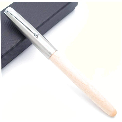 Czxwyst JINHAO 51A Wooden Fountain Pen Steel Cap (Hard Maple, Extra Fine Nib 0.38mm)