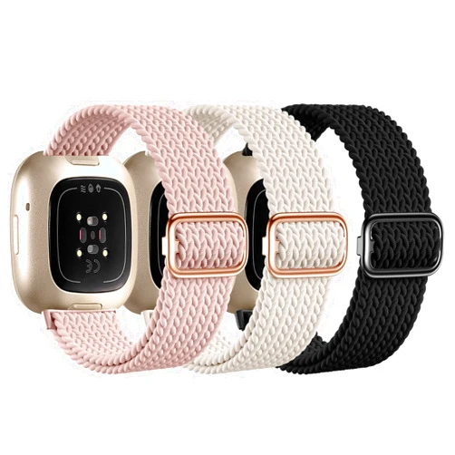 Haveda Braided Elastic Band Compatible for Fitbit Versa 4/Fitbit Versa 3/Fitbit Sense/Fitbit Sense 2 Bands Women Men, Soft Stretchy Wrist Strap Fitbit Versa 4 Bands/Versa 3 Smart Watch Bands Accessory