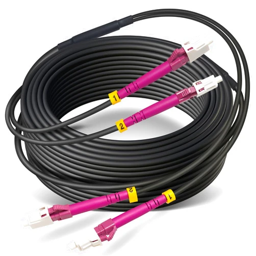 YUTIANHOME 30 Meters OD-5mm Industrial TPU OM4 Fiber LC to LC Outdoor Armored Fiber Patch Cable, Duplex Multimode Fiber Optic Cable, 40G/100G, 50/125 OM4 LC-LC Direct Bury 100 feet, Black