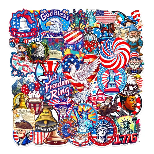 Spriggenix USA Patriotic Stickers for Water Bottle: 50PCS American Flag Stickers Waterproof Red White Blue Independence Patriotic Education Sticker for Water Bottle Laptop Skateboard