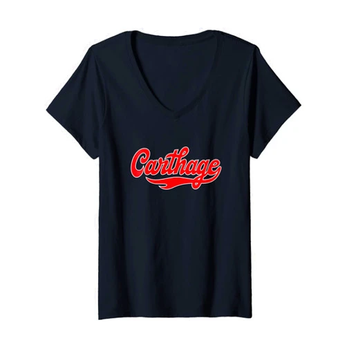 Carthage College Fan Gear - Steve State Womens Carthage College Classic Athletic Script Throwback Vintage V-Neck T-Shirt