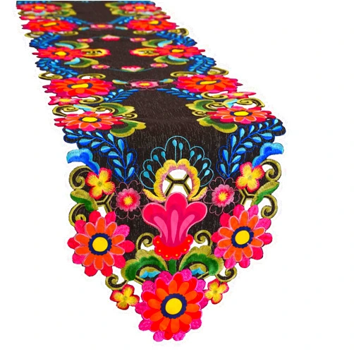 Simhomsen Embroidered Mexican Fiesta Cinco De Mayo Decorations Mexico Dia De Los Muertos Table Runner (14 x 34 Inches)