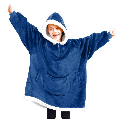Giggling Getup Wearable Blanket Hoodie for Girls and Boys Sherpa Fleece Hooded Blanket Sweatshirt Warm Cozy Sherpa Wearable Throw Oversized Hoodie with Giant Pocket & Sleeves for Kids Navy