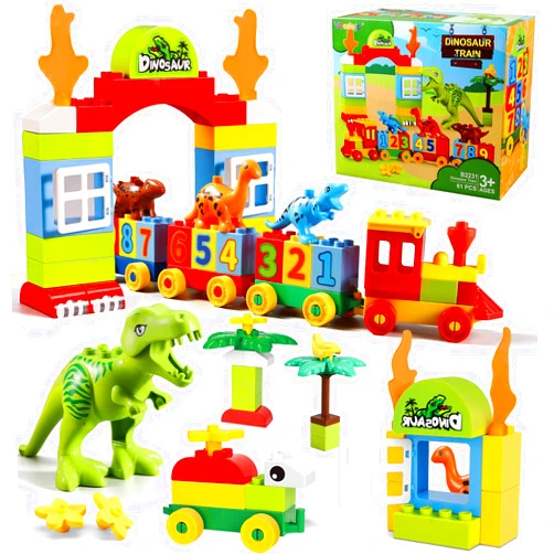 VConejo Dinosaur Building Blocks Toys,Jurassic Theme Building Blocks,With A Counting Train,A Big T-rex,and Three Dinosaurs,Compatible With All Major Brands, Gift For Kids Toddlers Boys Girls Age 3,4,5,6,7,8+