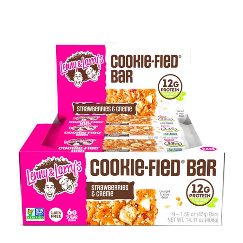 Lenny & Larry's Cookie-fied Plant-Based Protein Bar, Vegan and Non-GMO, Strawberries & Crème, 45 g, (Pack of 9)