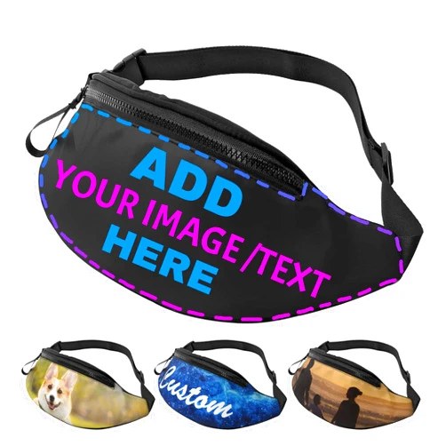 RIAWARME Custom Fanny Pack for Women Men, Personalized Adjustable Waist Bag, Design Your Photo Text Belt Bags for Travel Running Cycling Hiking Sports