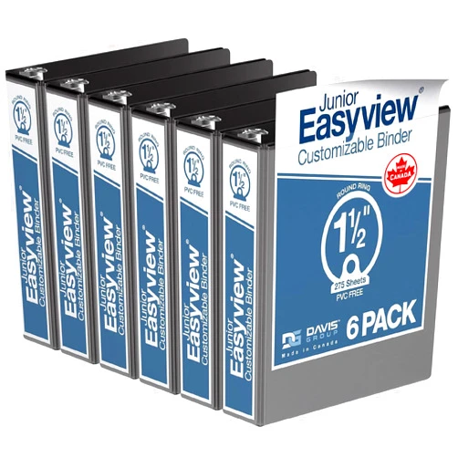 Davis Group Easyview Junior Binder, Premium Small Clear-View 3-Ring Binder for School, Office, or Home, Made in Canada, 1.5-Inch Mini Binder, 8.5