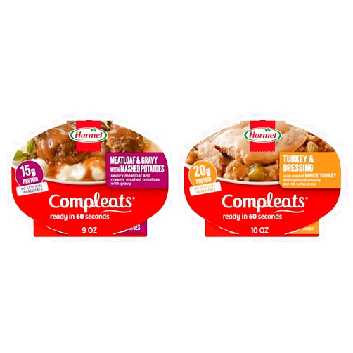 Compleats HORMEL COMPLEATS Meatloaf & Gravy With Mashed Potatoes, 9 oz. and HORMEL COMPLEATS Turkey & Dressing Microwave Tray, 10 oz. (6 Pack)